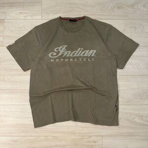 Indian Motorcycle Men's Shirt Size XL Olive Green Faded Worn Biker 90s Retro